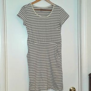 Pact Organic Grey striped short sleeve shirt dress